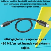 Polham Ultra Hızlı 25CM 60W Type C To Type C Şarj Data Kablosu, Telefon, Tablet, Powerbank Şarj Kablosu - 4