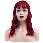 Dalgalı Kısa Perçemli Fiber Sentetik Peruk - Kızıl H9882-850A thumbnail 4