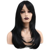 Katlı Kesim Perçemli Düz Fiber Sentetik Orta Boy Peruk - Siyah H4899-1 thumbnail 1