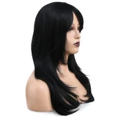 Katlı Kesim Perçemli Düz Fiber Sentetik Orta Boy Peruk - Siyah H4899-1 thumbnail 2