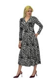 Kadın Krep Zebra Desenli  V Yaka Elbise BGL-ST03537 thumbnail 3