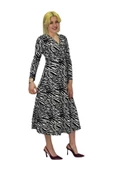 Kadın Krep Zebra Desenli  V Yaka Elbise BGL-ST03537 thumbnail 4