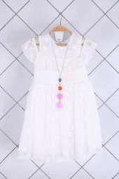 Babyhola 6-9 Yaş Kolyeli Dantelli Kız Çocuk Bayramlık Midi Uzun Mezuniyet Balo Abiye Elbisesi 21019 thumbnail 1