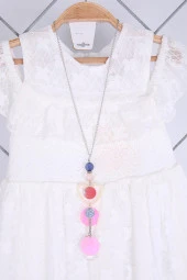 Babyhola 6-9 Yaş Kolyeli Dantelli Kız Çocuk Bayramlık Midi Uzun Mezuniyet Balo Abiye Elbisesi 21019 thumbnail 2