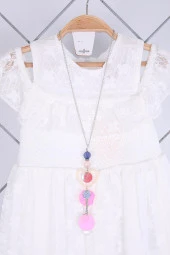 Babyhola 6-9 Yaş Kolyeli Dantelli Kız Çocuk Bayramlık Midi Uzun Mezuniyet Balo Abiye Elbisesi 21019 thumbnail 3