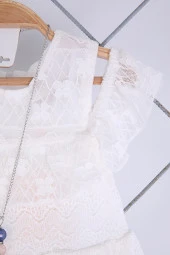 Babyhola 6-9 Yaş Kolyeli Dantelli Kız Çocuk Bayramlık Midi Uzun Mezuniyet Balo Abiye Elbisesi 21019 thumbnail 4