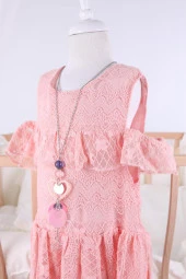 Babyhola 6-9 Yaş Kolyeli Dantelli Kız Çocuk Bayramlık Midi Uzun Mezuniyet Balo Abiye Elbisesi 21019 thumbnail 7