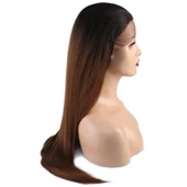 Düz Fiber Sentetik Tül Peruk - Siyah / Karamel Ombreli SY11061-TT230-PM - 2