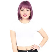 Küt Kahküllü Fiber Sentetik Peruk - Patlıcan Moru H7809G-716-PM-14X thumbnail 1