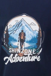 Erkek Bisiklet Yaka Mevsimlik Adventure Baskılı Standart Fit Lacivert T-Shirt thumbnail 2