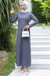 Kolu Düğmeli Elbise Füme - 10006.1778. thumbnail 1