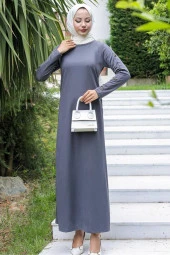 Kolu Düğmeli Elbise Füme - 10006.1778. thumbnail 3