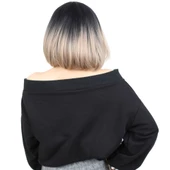 Kısa Küt Perçemli Fiber Sentetik Peruk - Siyah / Küllü Bebek Sarı Ombreli H7803-2F85-612-PM-14X - 4