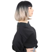 Kısa Küt Perçemli Fiber Sentetik Peruk - Siyah / Küllü Bebek Sarı Ombreli H7803-2F85-612-PM-14X - 2