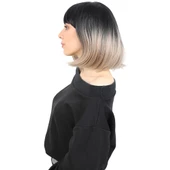 Kısa Küt Perçemli Fiber Sentetik Peruk - Siyah / Küllü Bebek Sarı Ombreli H7803-2F85-612-PM-14X - 3