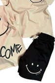 Erkek Çocuk Welcome Yazı ve Smile Baskılı Penye Tişört Siyah Şortlu Takım thumbnail 4