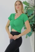 Ön Büzgülü Crop Bluz Yeşil - 1293.33 - 3