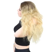 Kabarık Dalgalı Uzun Fiber Sentetik Peruk - Kumral / Sarı Ombreli H9048-10F86-PM-14X thumbnail 3