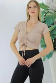 Ön Büzgülü Crop Bluz Camel - 1293.33 - 4