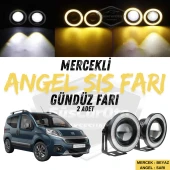 Fiat Fiorino 2008-2023 Uyumlu Üniversal Mercekli Angel Sis Farı Metal Su Geçirmez 76 mm Sarı Halkalı Gündüz Farı 2 Adet - 1