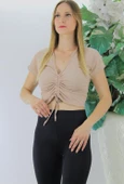 Ön Büzgülü Crop Bluz Camel - 1293.33 - 3