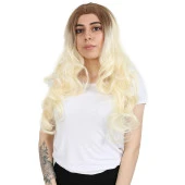 Yoğun Dalgalı Fiber Sentetik Uzun Perçemsiz Peruk - Balköpüğü / Platin Uzun Ombreli H9133A-36F613-3-7-PM-14X thumbnail 1