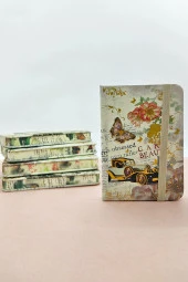 Nostaljik Retro Kelebek A7 Not Defteri , Lastikli Cep Defteri - Krem thumbnail 1