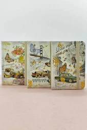 Nostaljik Retro Kelebek A7 Not Defteri , Lastikli Cep Defteri - Krem thumbnail 3