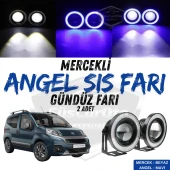 Fiat Fiorino 2008-2023 Uyumlu Üniversal Mercekli Angel Sis Farı Metal Su Geçirmez 76 mm Mavi Halkalı Gündüz Farı 2 Adet - 1