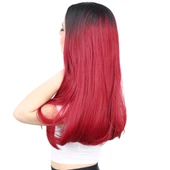 Fiber Sentetik Uzun Düz Peruk - Siyah / Kızıl Ombreli H9019-2F850A-PM-14X thumbnail 3