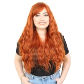 Perçemli Uzun Su Dalgası Fiber Sentetik Peruk- Bakır H7620-119-PM-14X thumbnail 1