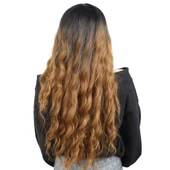 Fiber Sentetik Uzun Su Dalgası Peruk - Siyah / Karamel Ombreli H9034-2F27-PM-14X thumbnail 4