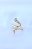Pirinç Gold Renk Ayarlanabilir Zirkon Taşlı Yılan Yüzük - TJ-BYK3188 - 2