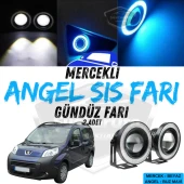 Peugeot Bipper 2008-2022 Uyumlu Üniversal Mercekli Angel Sis Farı Metal Su Geçirmez 76 mm Buz Mavi Halkalı Gündüz Farı thumbnail 1