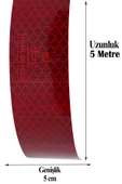 Tüvtürk Onaylı Belgeli Bant 5 Metre 5 cm Kırmızı Reflektörlü Reflektif Fosforlu Şerit Bant İkaz Bandı thumbnail 3