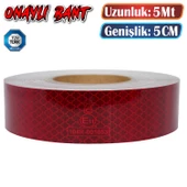 Tüvtürk Onaylı Belgeli Bant 5 Metre 5 cm Kırmızı Reflektörlü Reflektif Fosforlu Şerit Bant İkaz Bandı thumbnail 1