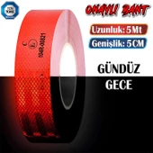 Tüvtürk Onaylı Bant Kırmızı 5 Metre 5 cm Belgeli Reflektörlü Reflektif Fosforlu Şerit Bant İkaz Bandı - 1