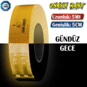 Tüvtürk Onaylı Bant Sarı 5 Metre 5 cm Belgeli Reflektörlü Reflektif Fosforlu Şerit Bant İkaz Bandı - 1