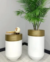 ELEGANT Dekoratif Eskitme Darbuka Parlak Beyaz Saksı 70cm + Sehpa 60cm İkili Set thumbnail 1