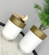 ELEGANT Dekoratif Eskitme Darbuka Parlak Beyaz Saksı 70cm + Sehpa 60cm İkili Set thumbnail 2