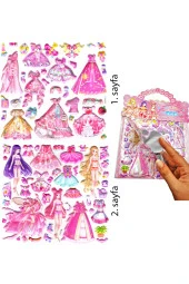 Sticker Kabartmalı Çantalı iki Sayfalı Sticker Seti (HQK009) - 21x17 cm - Prenses Giydirme - 1