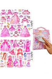 Sticker Kabartmalı Çantalı iki Sayfalı Sticker Seti (HQK010) - 21x17 cm-Anime Kız Giydirme - 1
