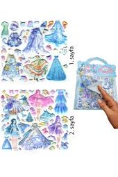 Sticker Kabartmalı Çantalı iki Sayfalı Sticker Seti (HQK016) - 21x17 cm- Mavi Kız Giydirme - 1