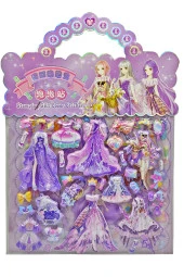 Sticker Kabartmalı Çantalı iki Sayfalı Sticker Seti (HQK013) - 21x17 cm- Mor Kız Giydirme - 2