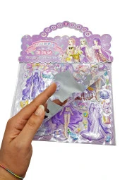 Sticker Kabartmalı Çantalı iki Sayfalı Sticker Seti (HQK013) - 21x17 cm- Mor Kız Giydirme - 3