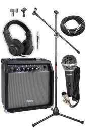 Midex MGA-35BK-PAK Elektro Gitar Amfisi Seti 35 Watt Gain Özellikli (Amfi Mikrofon Stand Kulaklık Jack Kablo) - 1