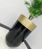 ELEGANT Dekoratif Eskitme Darbuka Parlak Siyah Saksı 70cm thumbnail 2