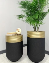 ELEGANT Dekoratif Eskitme Darbuka Siyah Saksı 70cm + Sehpa 60cm İkili Set thumbnail 1