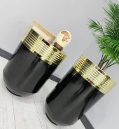 ELEGANT Dekoratif Gold Darbuka Parlak Siyah Saksı 70cm + Sehpa 60cm İkili Set thumbnail 2