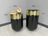 ELEGANT Dekoratif Gold Darbuka Parlak Siyah Saksı 70cm + Sehpa 60cm İkili Set thumbnail 3